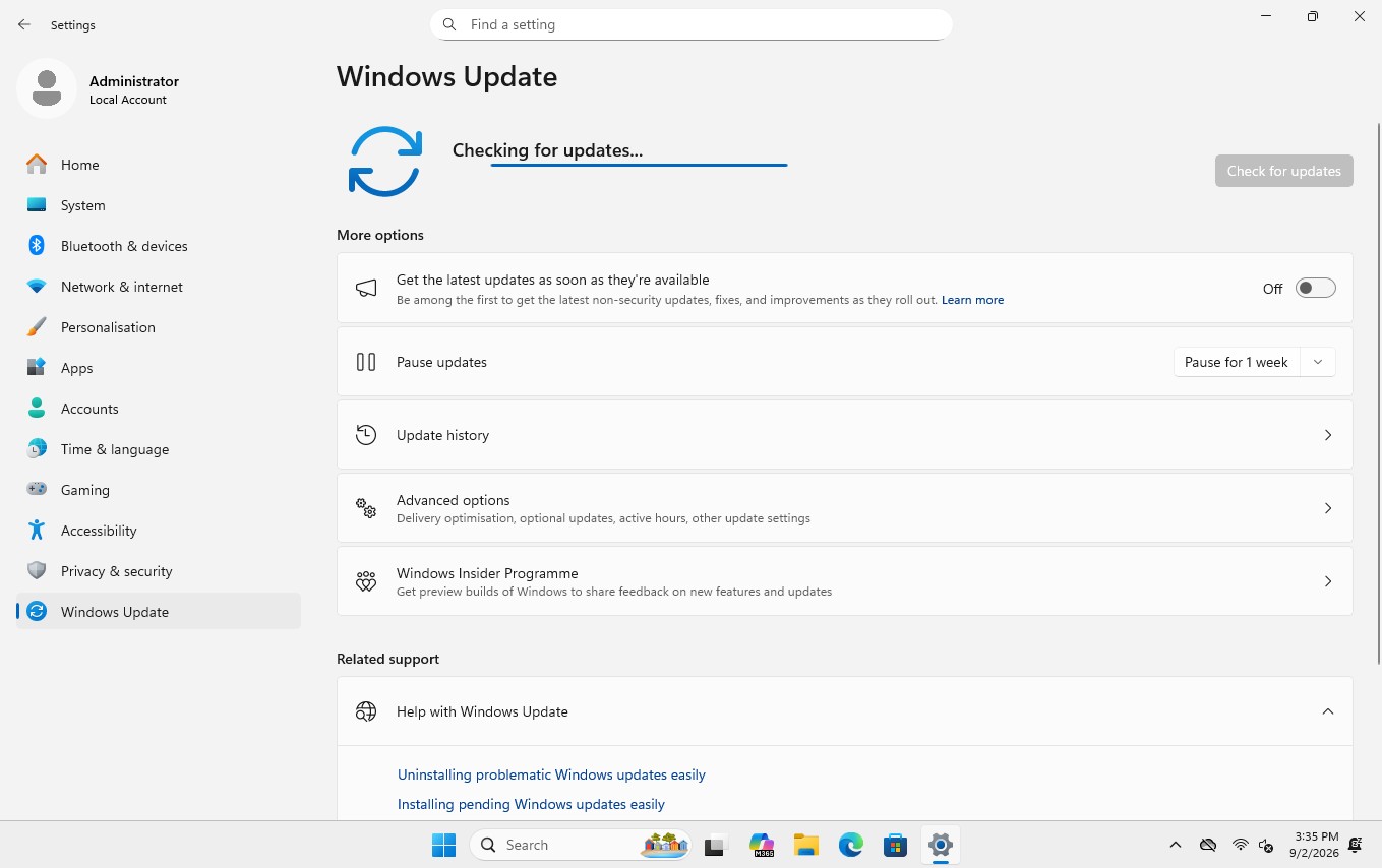 Windows Update checking for available updates