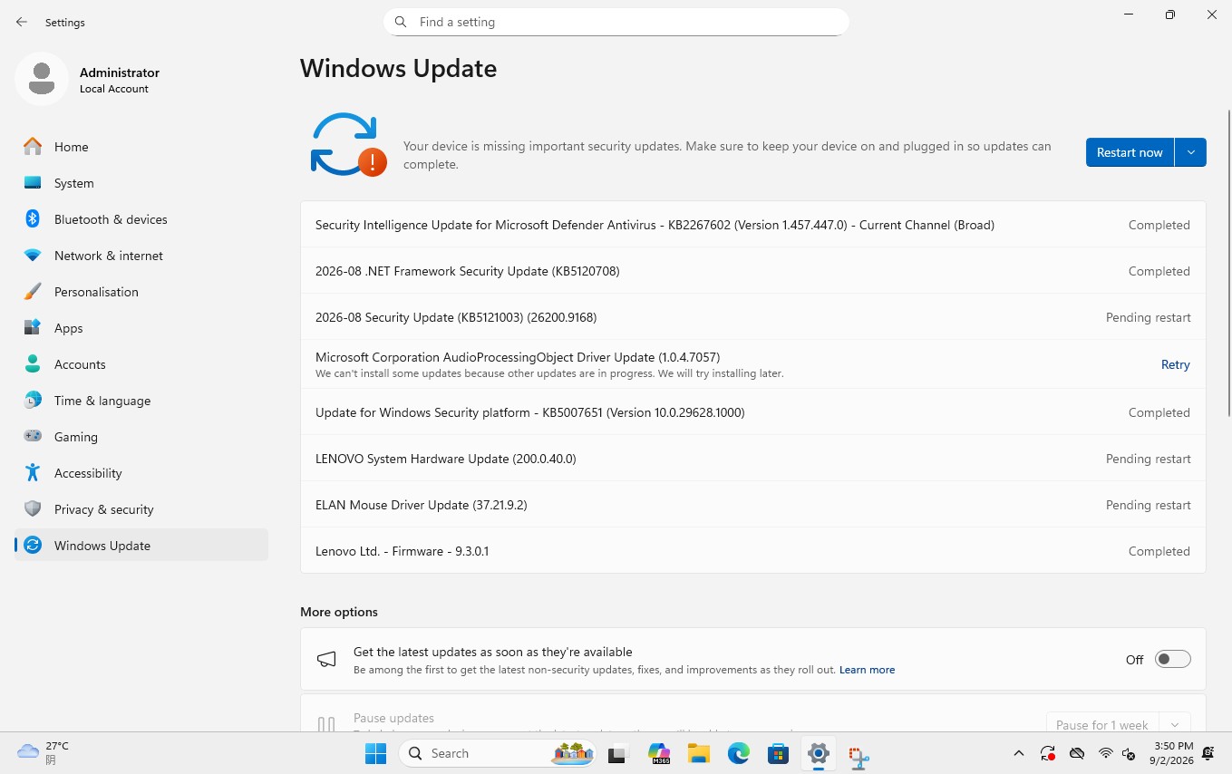 Several updates completed while others are waiting for a restart