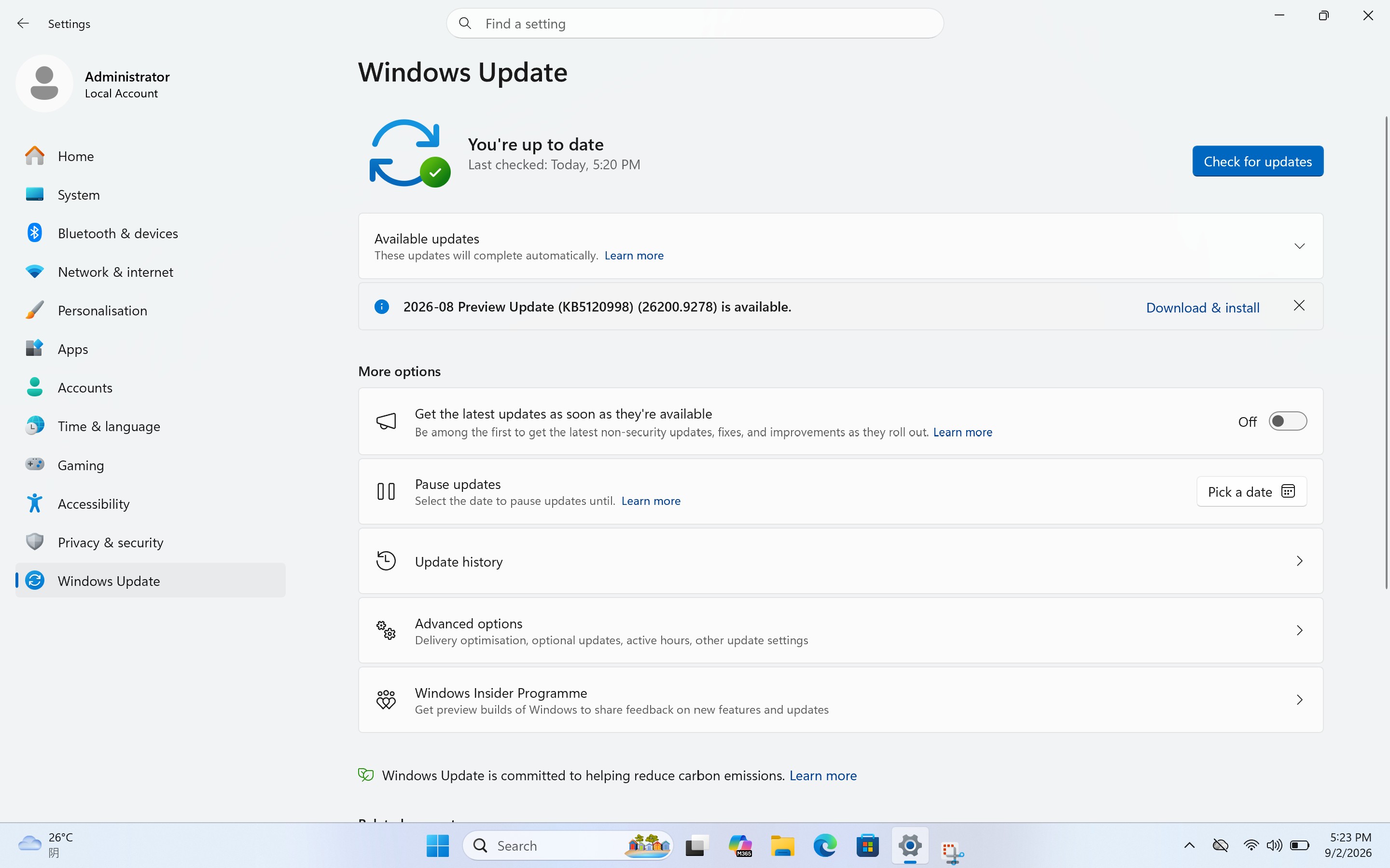 Windows Update reporting that the PC is up to date